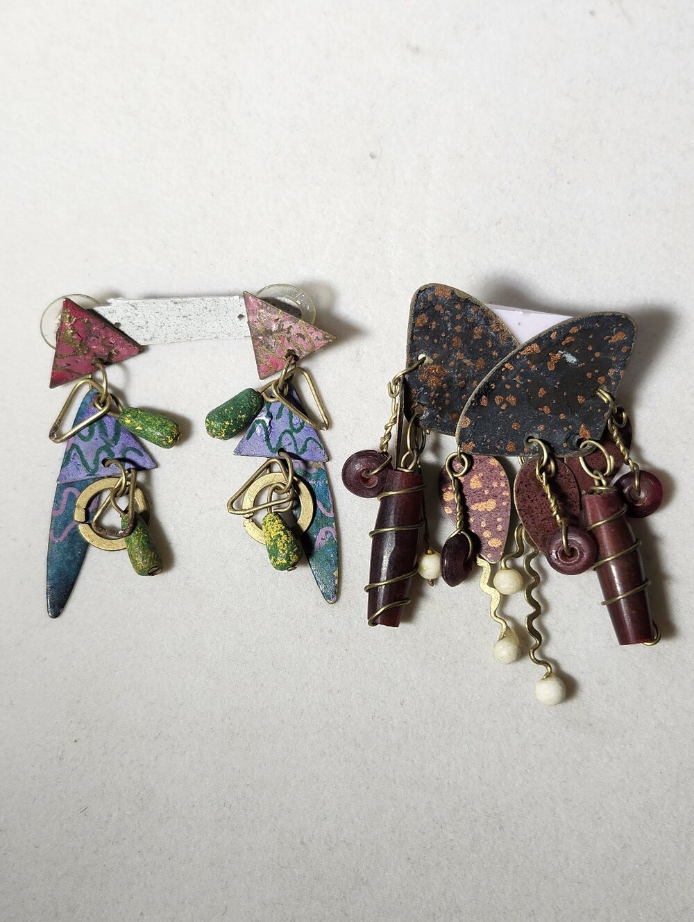 1980s Art Teacher Aesthetic Dangle Earrings Mixed Media Set